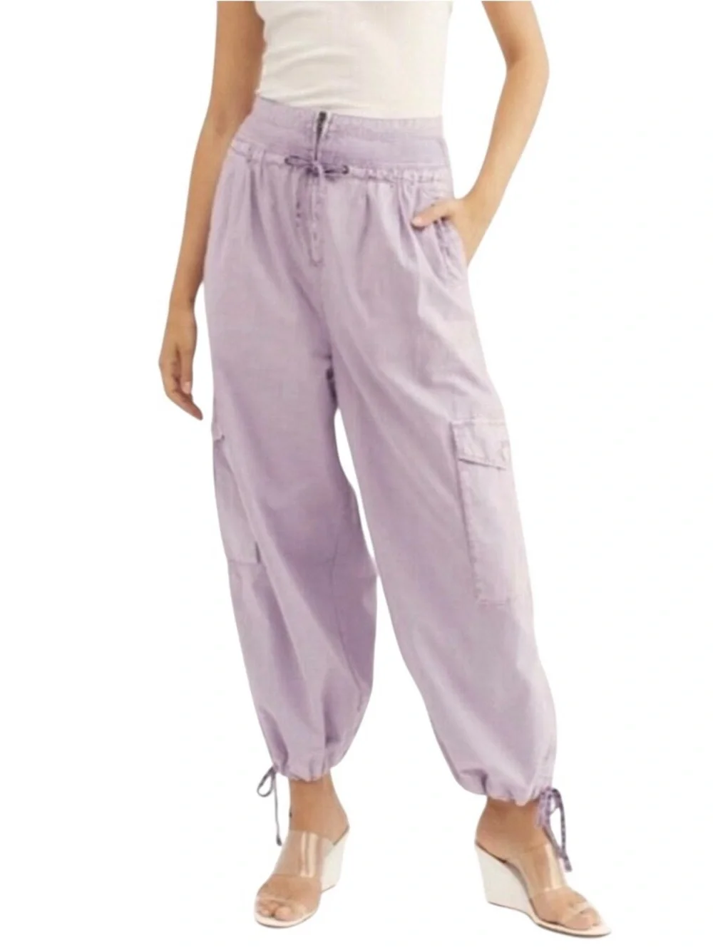 Free People NEW Fly Away Parachute Cargo Pants In Lavender Sz.0 Bohemian Fairy